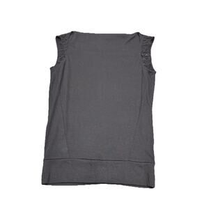 Ann Taylor XS Sleeveless Dark Gray Wide Neck Blouse Floral Lace Sheer Bottom